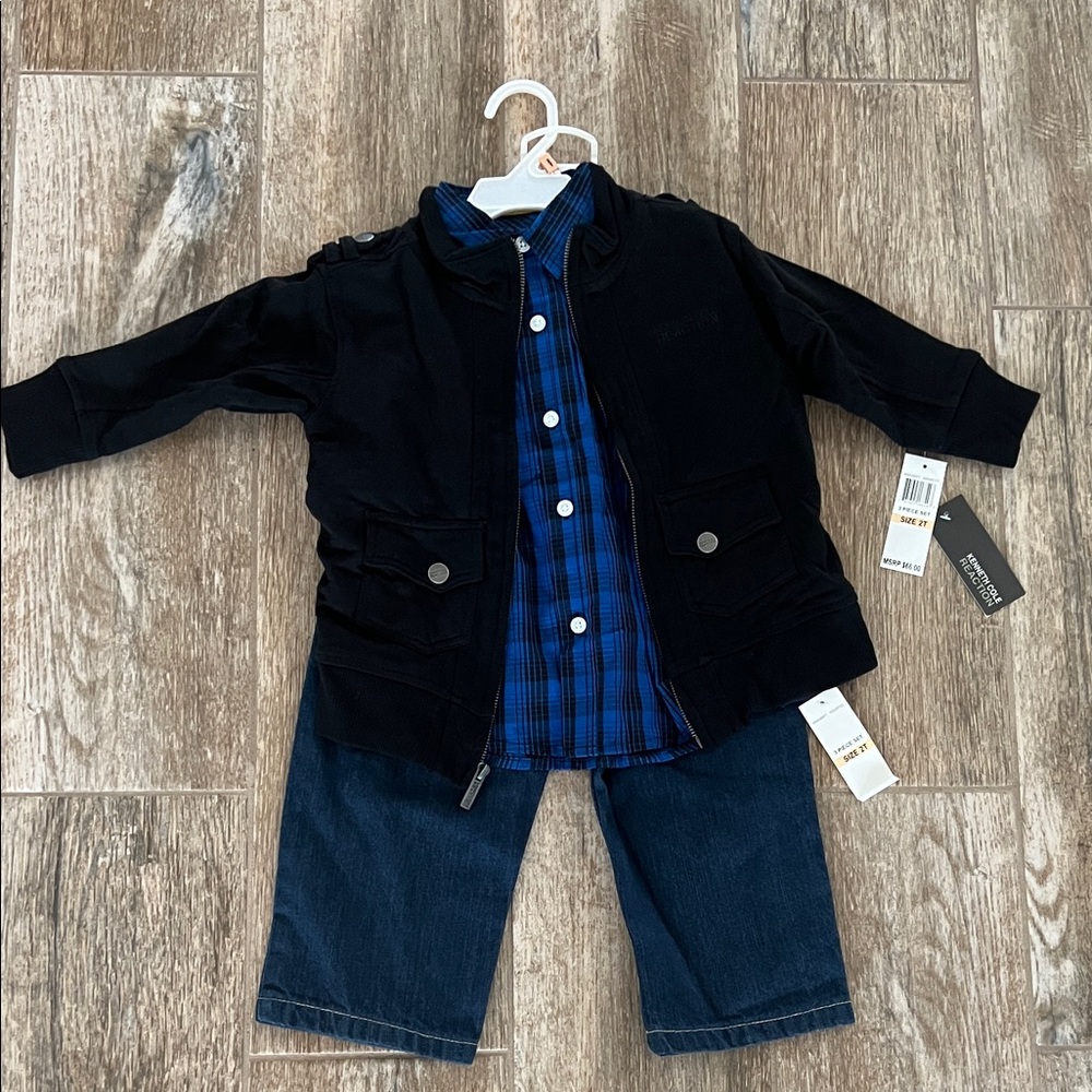 Kids' boys 2t Jacket, Blue Plaid Shirt, with (jeans) pants 3pc set - NWT